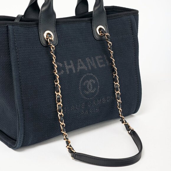Chanel Small Deauville Black Canvas Logo Shopping Bag - Picture 6 of 16